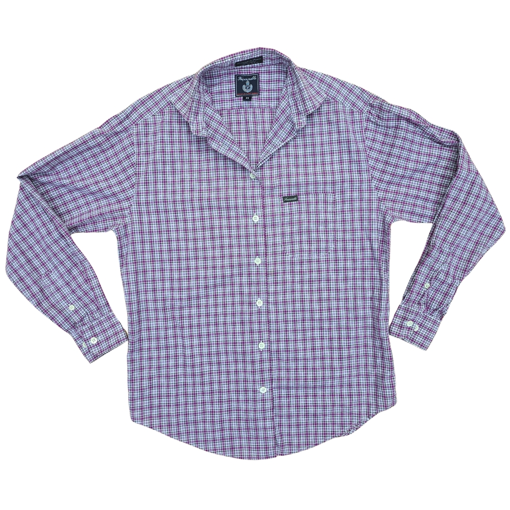 Façonnable Button-Down In Purple Small Check Plaid Extra Small